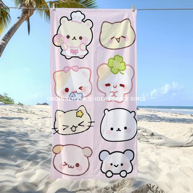 Kawaii Cartoon Animals Beach Towel Patterned Sunscreen And Windproof Suitable For Swimming Pool Camping Travel