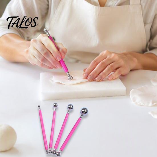Clay Crafting Tool 4Pcs Polymer Shaping Set, Sculpting Stick with Stainless Set Steel Ball, 4 Size DIY Fondant Pottery Modeling Tools Cake
