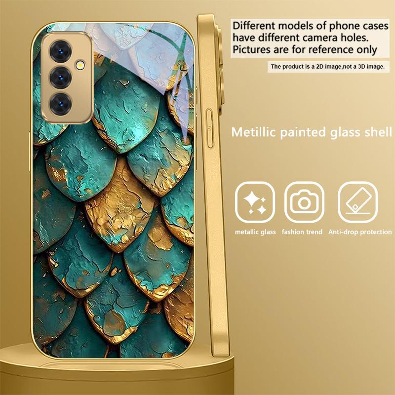 Текстура золотой чешуи Для Samsung Galaxy S 21 S22 S23 Plus S24 Ultra S20 FE 25Ultra S21+ S9+ 22Plus Золотой стеклянный чехол для телефона