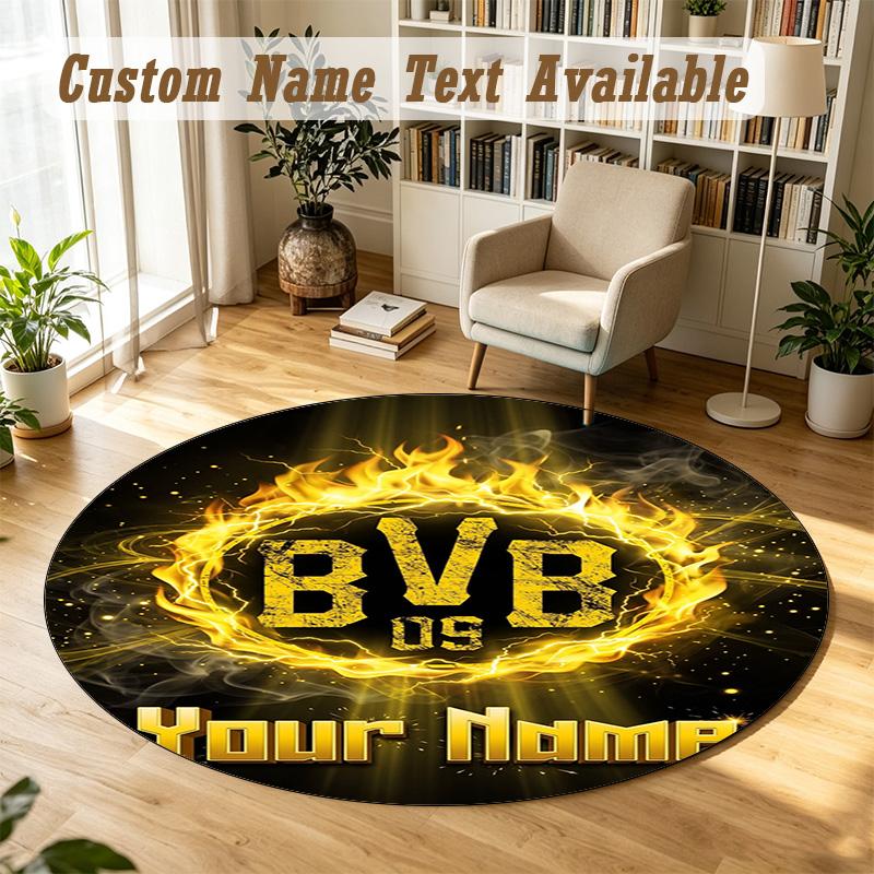 Round Rug Custom NameBorussia Dortmund Pattern Non Slip Carpet Home Floor Decor
