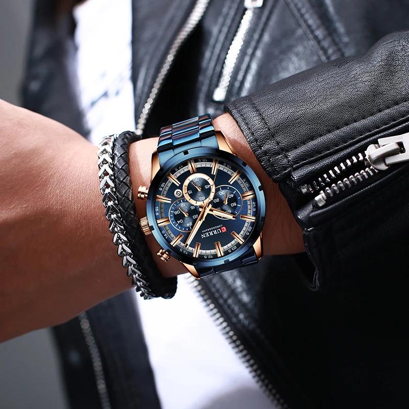 CURREN Watch Luxury Sports Quartz Mens Watches Full Steel Waterproof Chronograph Wristwatch