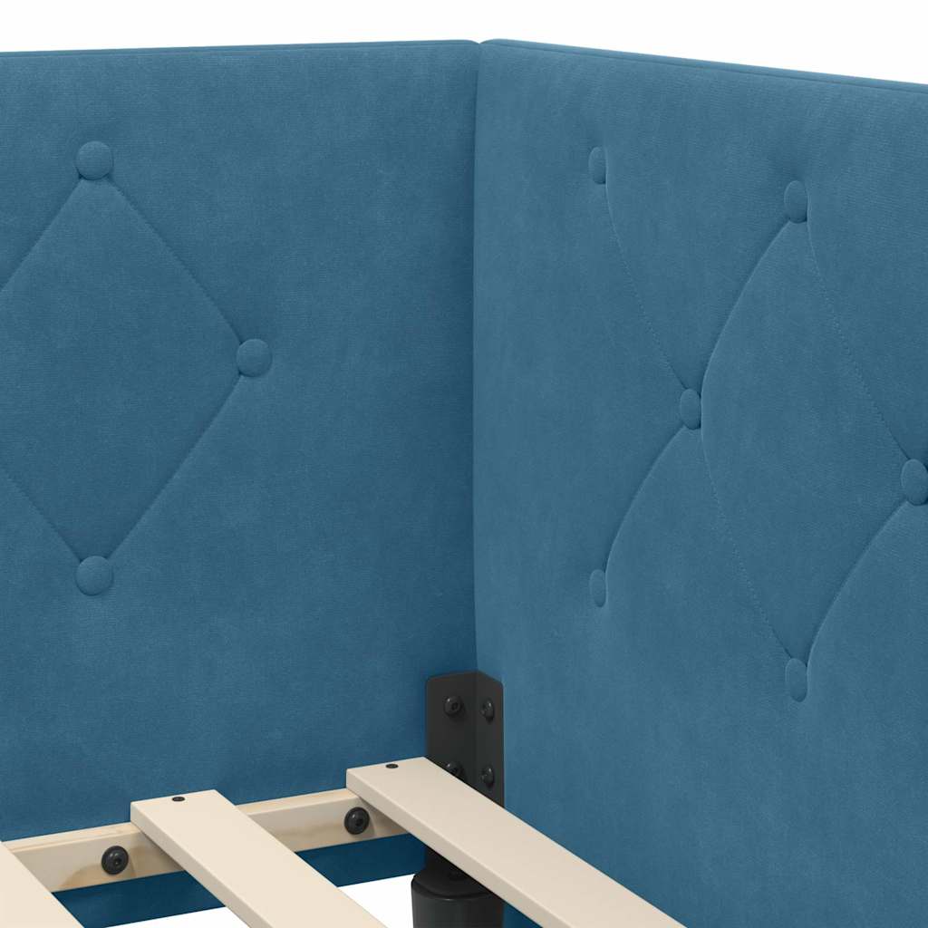 Corner Bed Frame Blue 100 x 200 cm Velvet