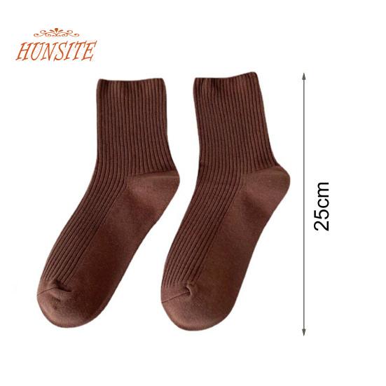 1 Pair Mid-tube Elastic Women Socks Casual Solid Color Ribbed Sports Socks