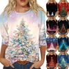 Women's Fashion Casual Christmas Tree Printed Round Neck Three-Quarter Sleeve T-Shirt Top
