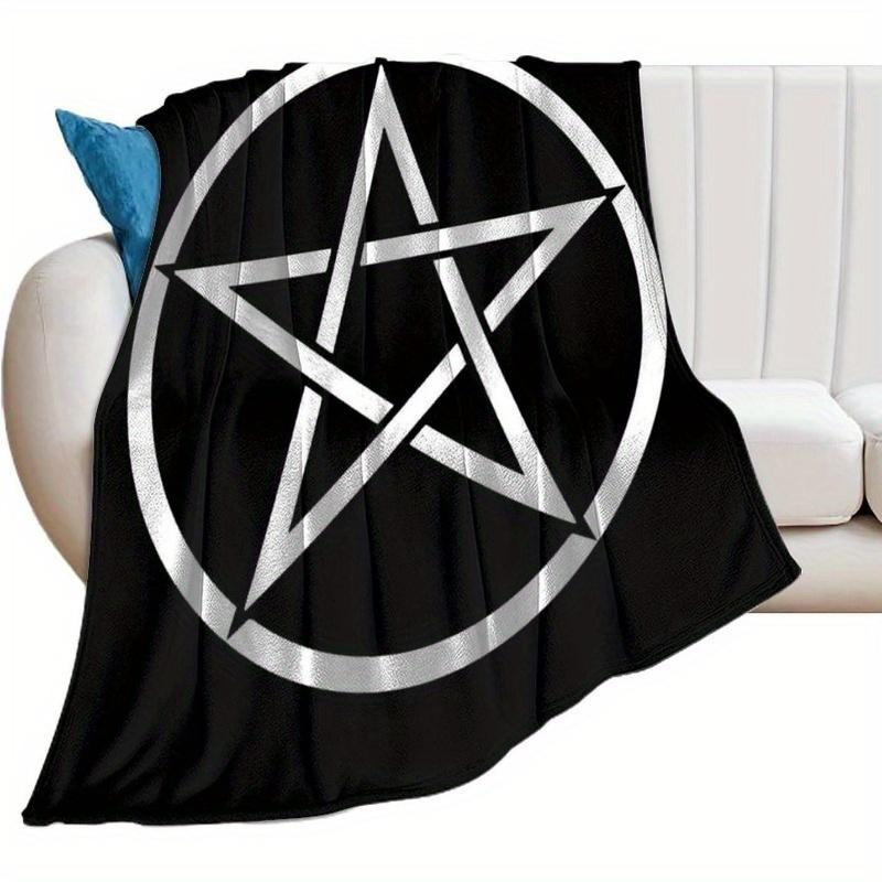 Pentacle Witch Flannel Blanket – Soft Warm Throw – Modern Pagan Wicca Design – Super Plush for Sofa Bed Decor