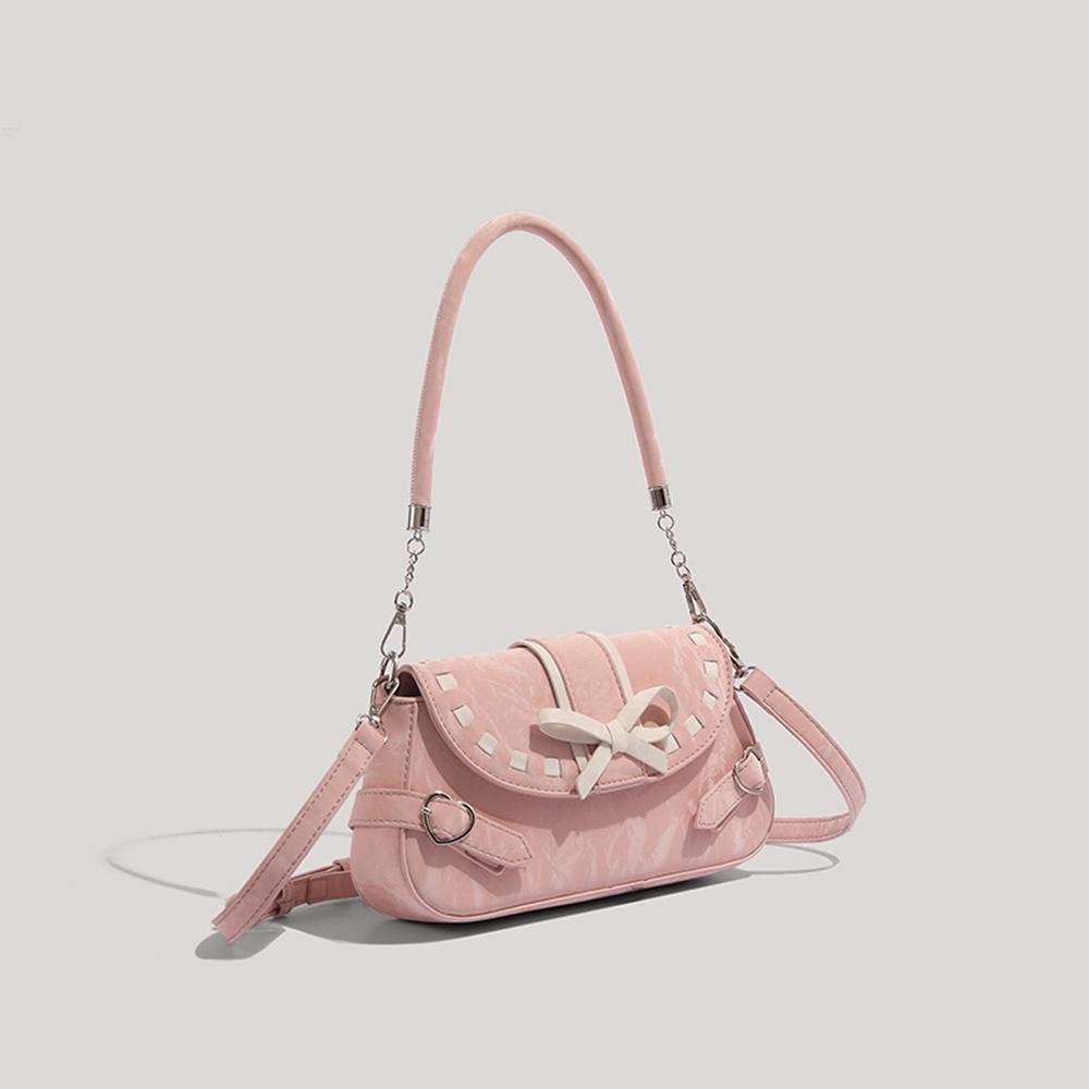 Розовая Белая Контрастная Мягкая Кожаная Сумка PU Crossbody с Бантом Сумка Под Мышку Сладкий Стиль Женская Сумка Модная Повседневная Сумка