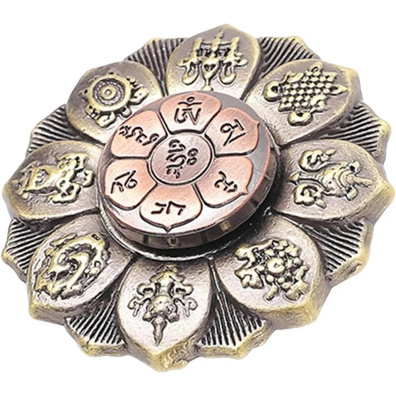 Буддийский Лотос Медитация Спиннер, Инструмент для Снятия Стресса, Отделка под Античную Медь с Благоприятными Символами