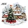 Self Adhesive Xmas Mural Christmas Wall Decals, Watercolor Santa Claus Tree Village House Sticker, Peel Gift for Home And Stick Removable Art