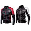 Men Coat Contrast Colors Stand Collar Motor Slim Vintage Classic Faux Leather Jacket for Biker