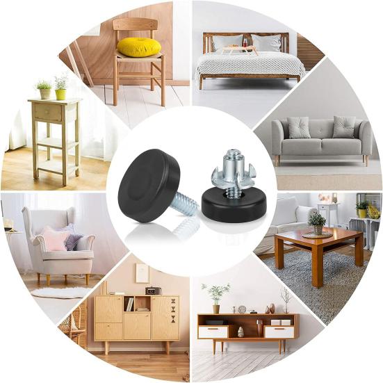 12Pcs Universal Furniture Leveling Feet with T-Nuts Strong Load-bearing Thread Adjustable Levelers Cabinet Chair Table Feet