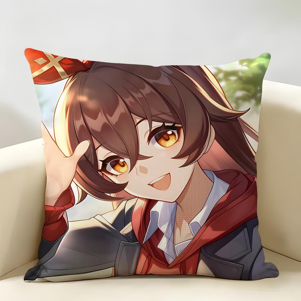 Amber Genshin Game Cushion Cover Natural Linen Organic Fabric DoubleSided Printing Room Sofa Decor Pillow Case
