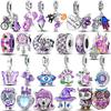 Шармы Фиолетового Цвета Бусины Настоящая Медь Милые Подвески Сова Бабочка Цветок Подходят для Оригинальных Аксессуаров Браслеты DIY Ювелирные Изделия Подарок