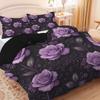 Комплект пододеяльника с рисунком фиолетовых роз и сердец, 3 предмета, 1 пододеяльник + 2 наволочки, без наполнителя. Мягкий и удобный постельный комплект