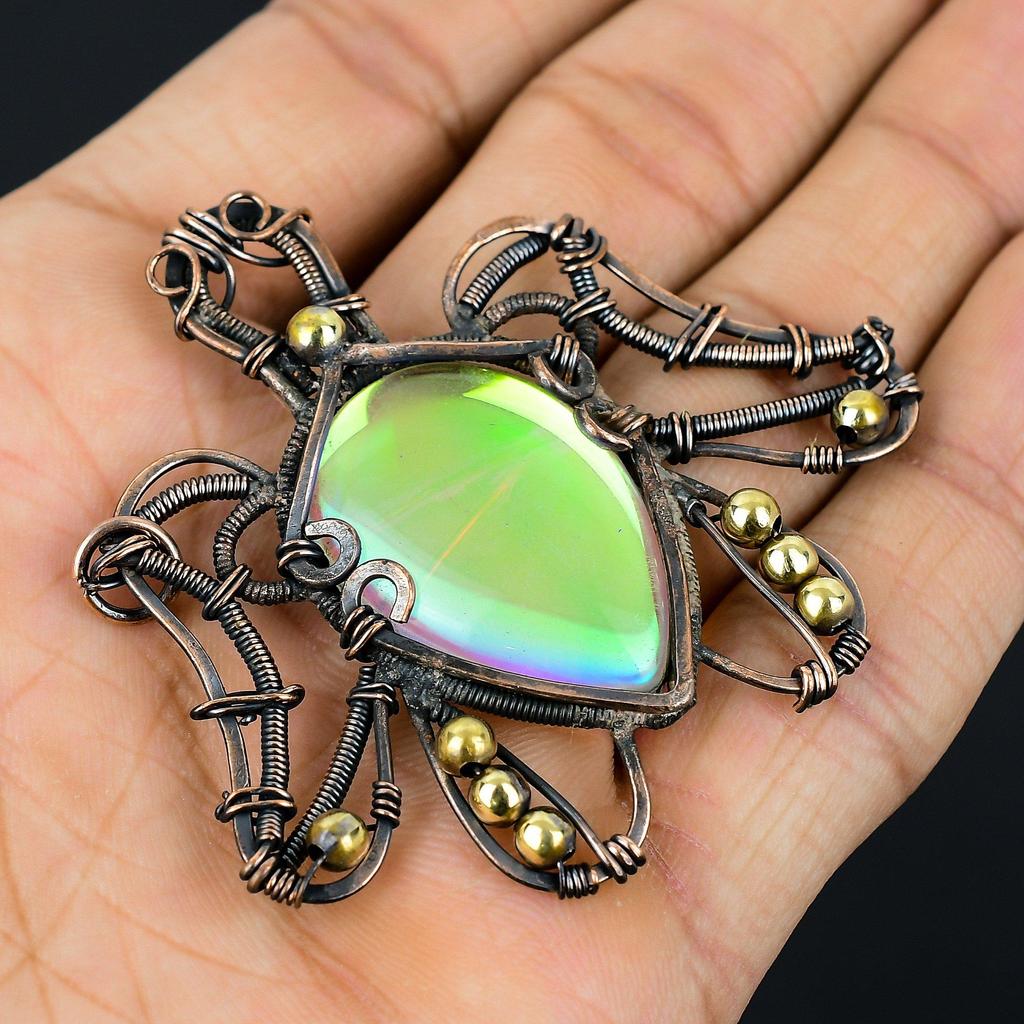В форме черепахи молочный опал драгоценный камень медная проволока обертывание ручной работы кулон ювелирные изделия подарок для любви