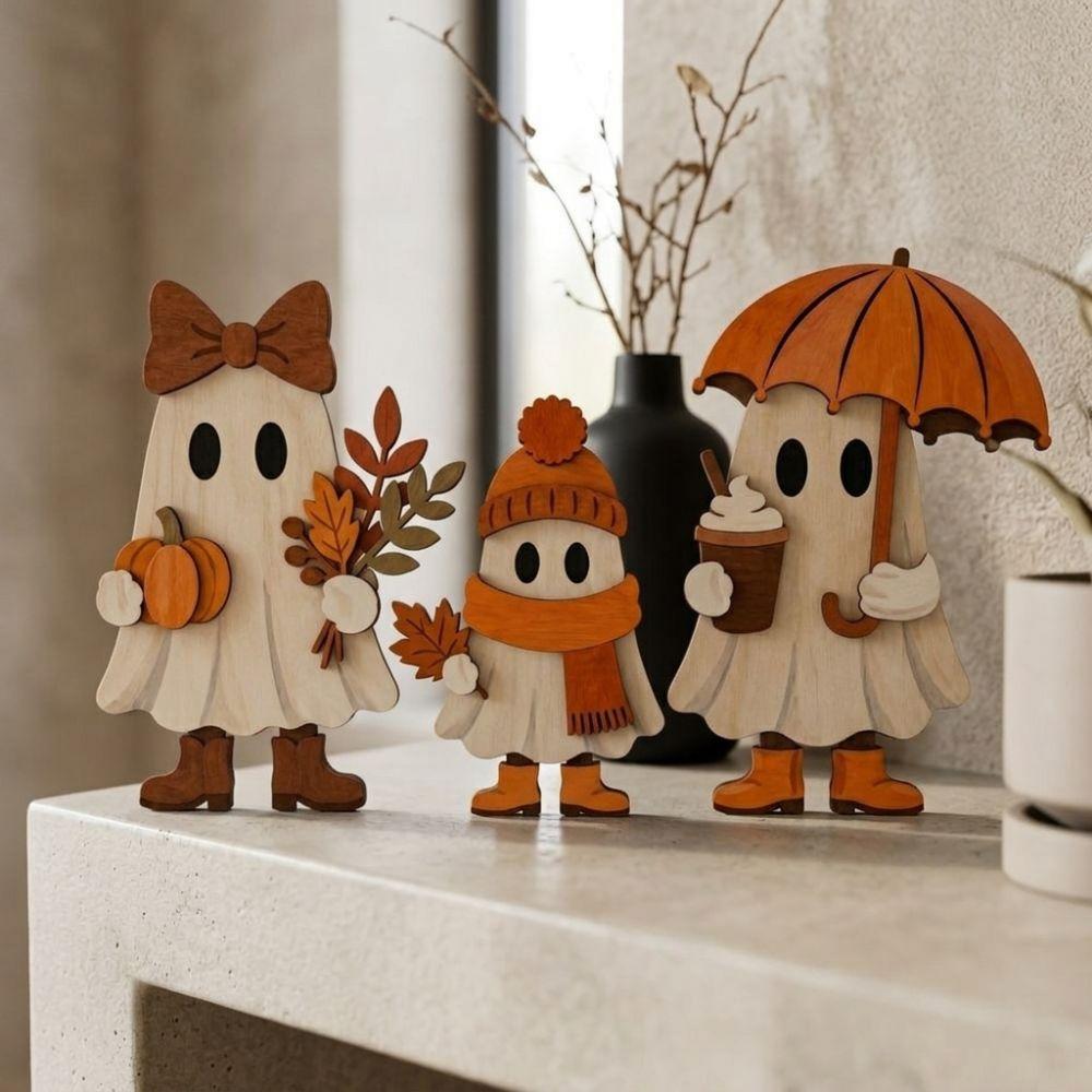 3Pcs 2D Flat Autumn Ghost Desktop Decor Pumpkin Cute Ghost Ornament Thanksgiving
