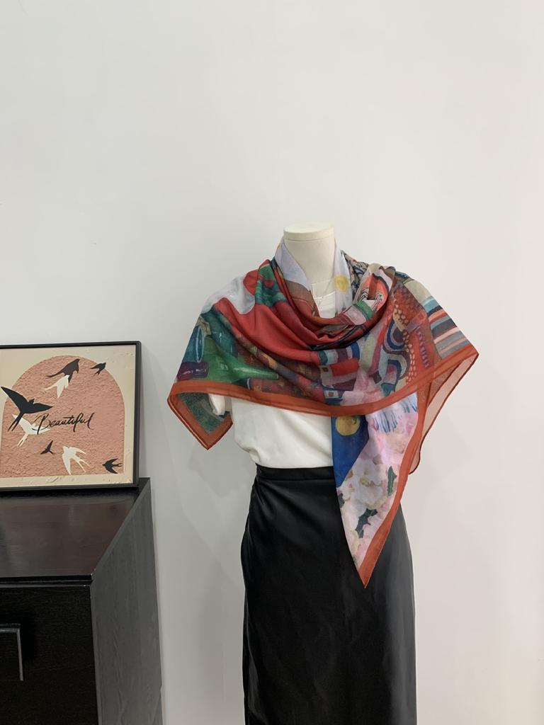 [110 * 110] American Retro Ins Fashionable Versatile Thin Silk Scarf Women'S Summer Outdoor Multi-Functional Decorative Headscarf