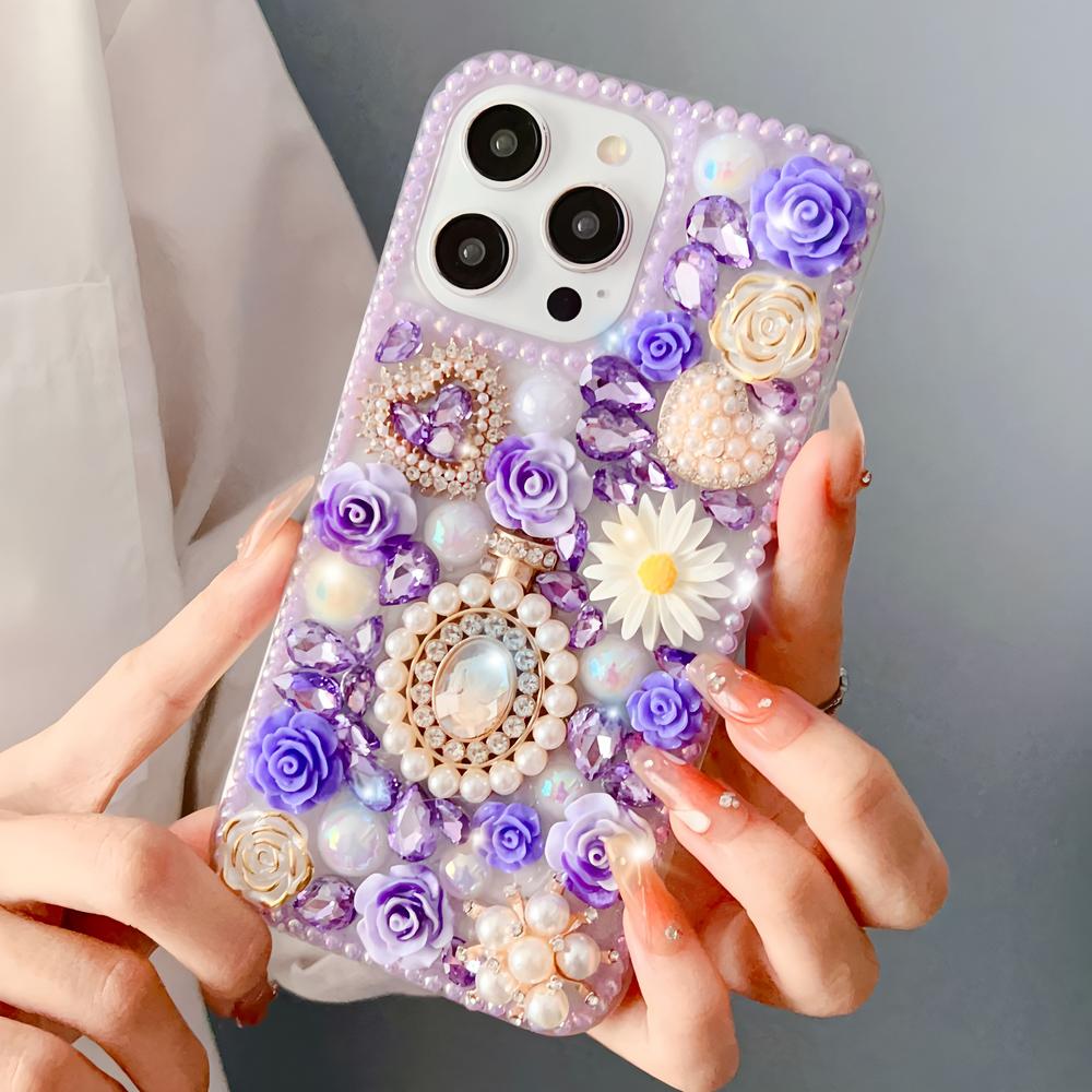 Glitter Bling Floral Phone Case For VIVO V50 Lite Pro V50E V29E V40E V30E V27E 4G 5G 3D Rose Pearl Rhinestone Cover Girls Gift