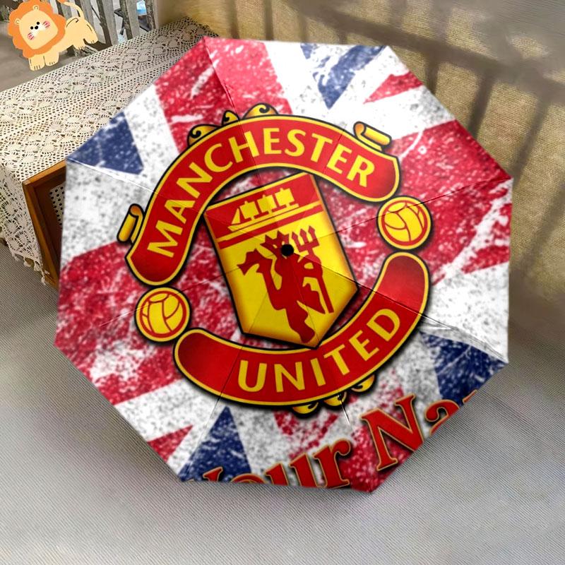 1 PC Automatic Folding Umbrella - Manchester United F Custom Name Pattern, Portable & Foldable Design with 8 Ribs, Christmas Birthday Gifts