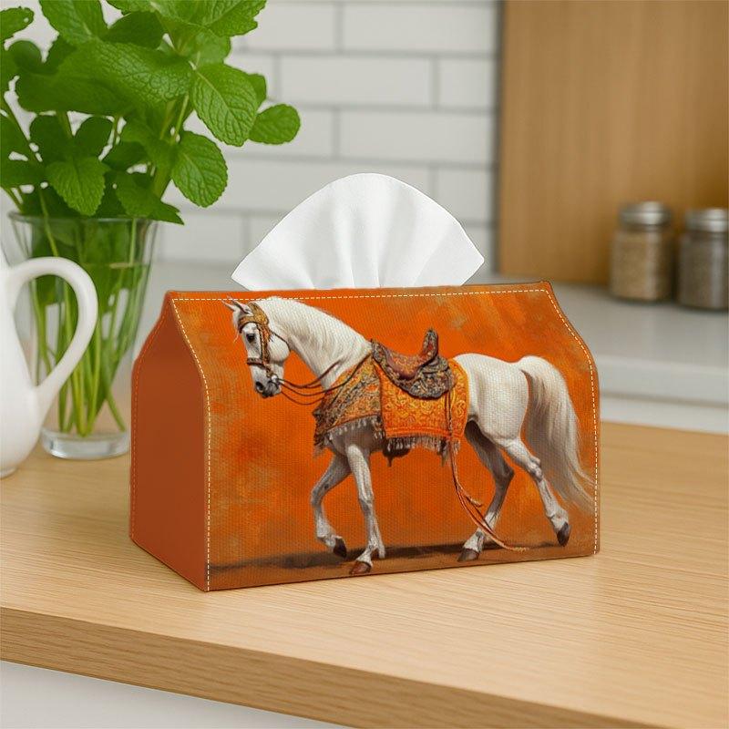1pc, 2d Flat Printing, Folk Art Saddle Printed Tissue Box, Suitable for Bathrooms, Living Rooms, Bedrooms, Dressing Tables, Coffee Tables and Dining T