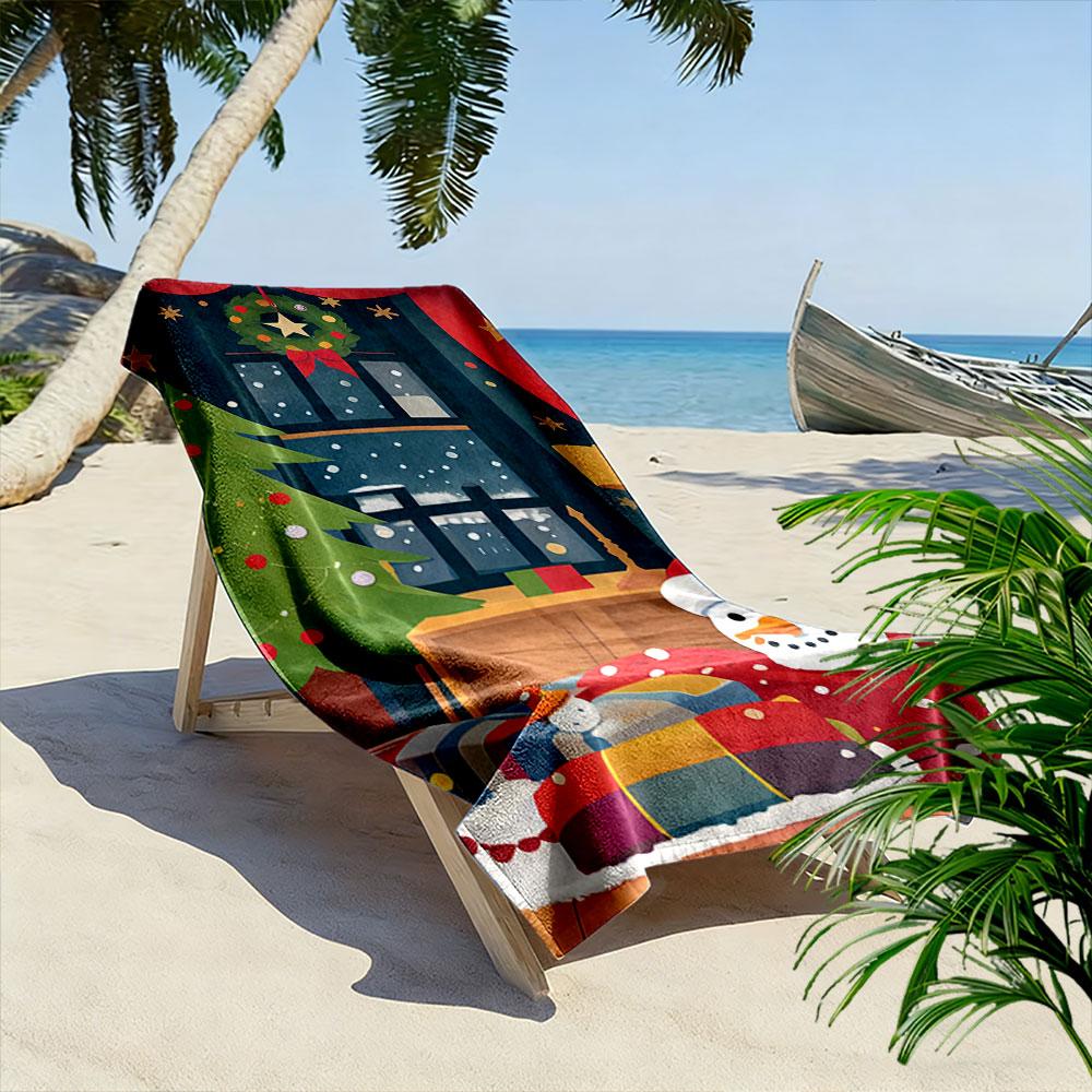 Cozy winter holiday scene Print beach towel, quick drying, suitable for travel, outdoor sports, jogging, the beach and swimming, gift