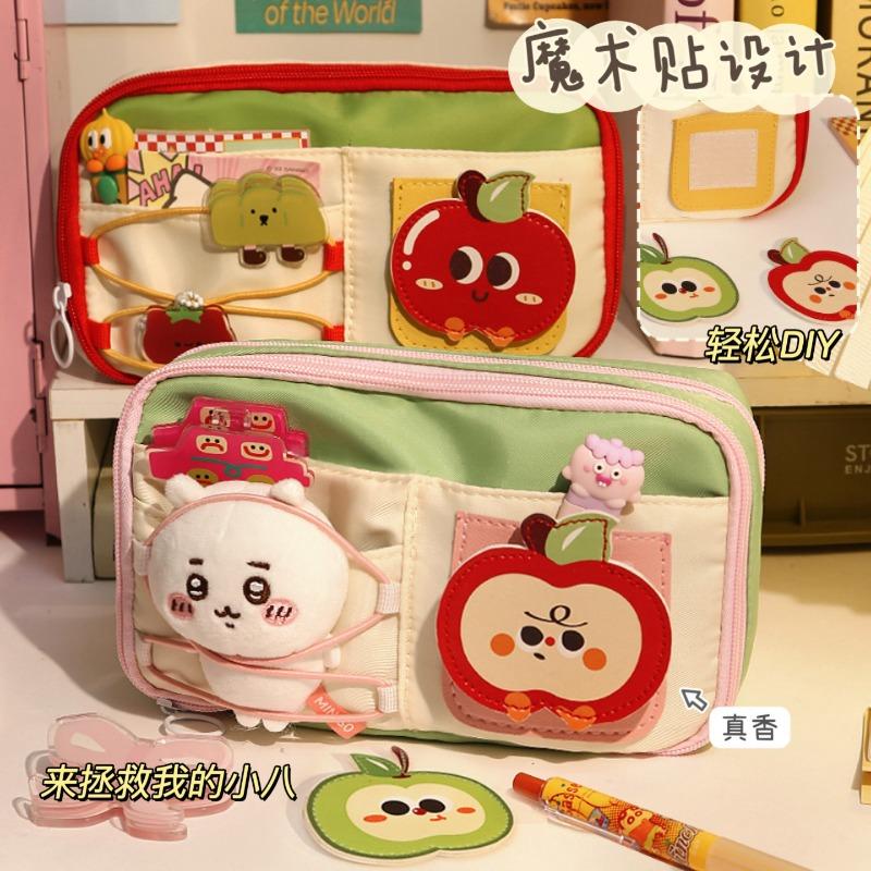 Cute Large Capacity Multi Layer Apple Pencil Case Stationery Bag For Female Students