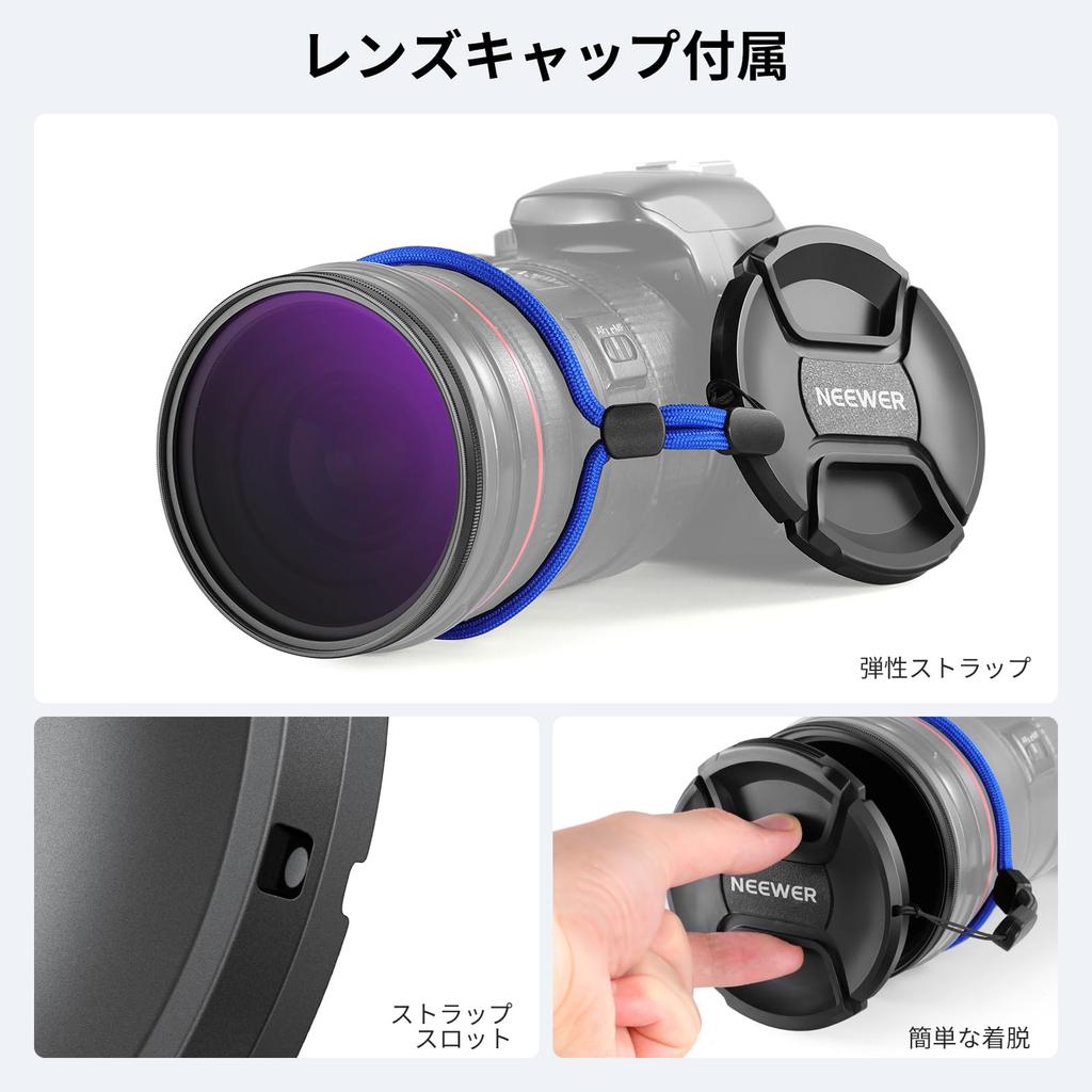 NEEWER 82mm Variable ND Filter with Lens Cloth Neutral Density Adjustable Optical Glass Neutral Density Filter Camera Photography Accessories ND2-32