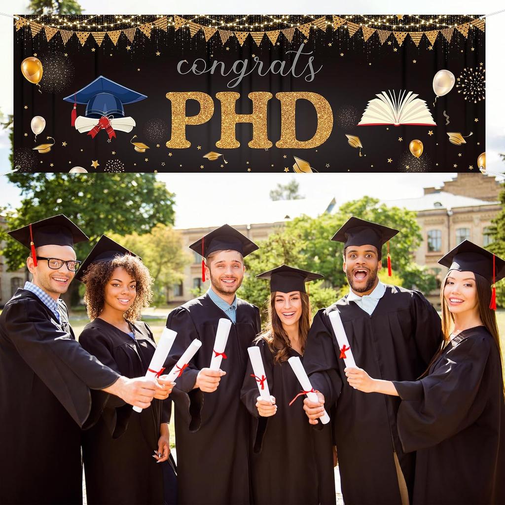 Large Congrats PHD Banner Phinished Garden Backdrop Banner PHD Graduation Lawn Sign Congrats Degree Graduation Party Outdoor Indoor Decorations, 72 x
