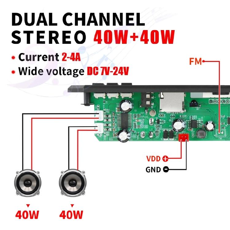 Усилитель 2x40 Вт Плата декодера MP3 Поддержка USB-входа Совместимость с Bluetooth 5.0