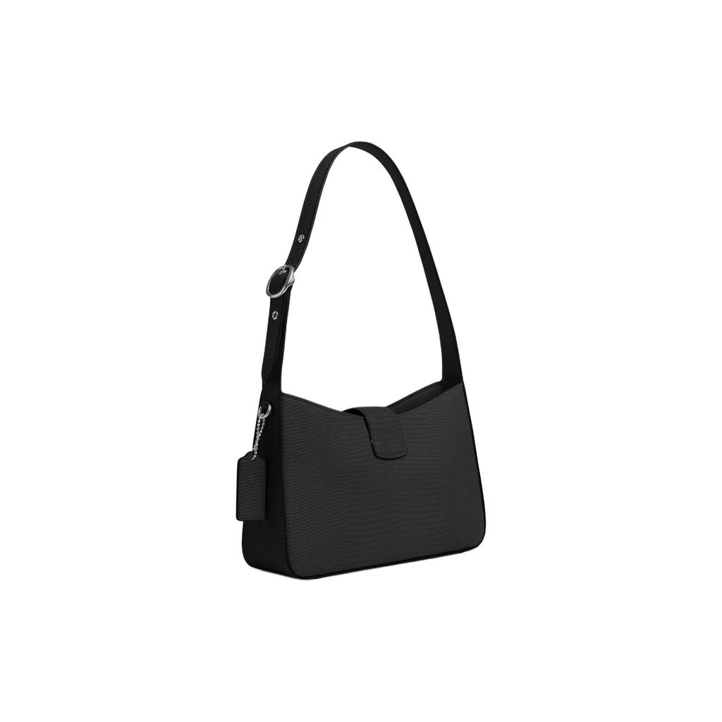 Coach Eliza 25 Сумка-тоут на регулируемой ручке из кожи с тиснением под ящерицу, сумка через плечо, средняя, женская, серебристо-черная CR107-SVBK