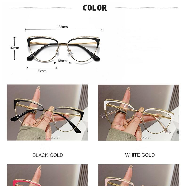 New Cat Eye Glasses Pink Frame Metal Anti Blue Light Flat Glasses Plain Brand Design Retro Myopia Women Computer Eyewear