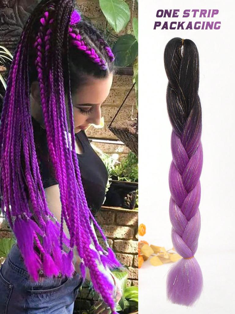 24inch Synthetic Braiding Hair Mix Tinsel Glitter Tricolor Synthetic Hair Extensions Jumbo Braids 1pc