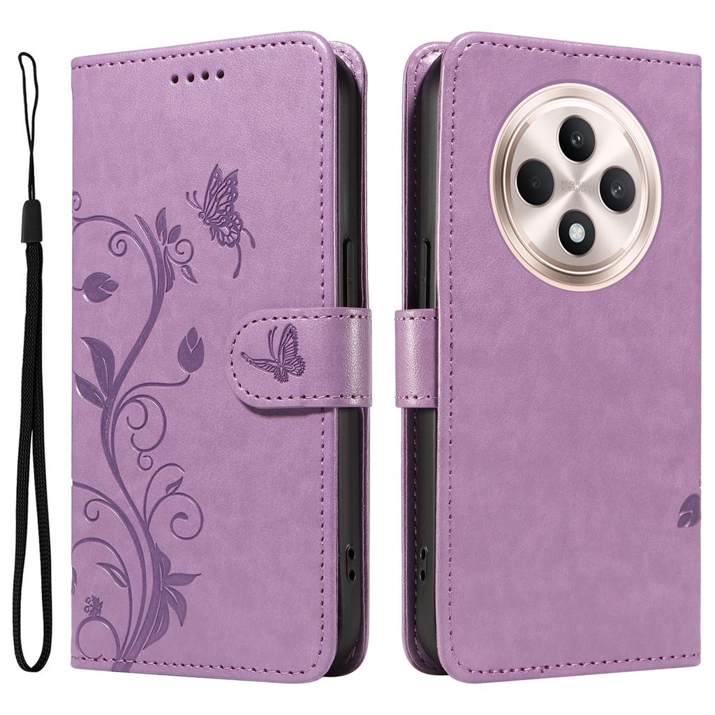 For Oppo Reno12 F 4G PU Leather Cases Flower Pattern Wallet Stand Phone Cover with Strap