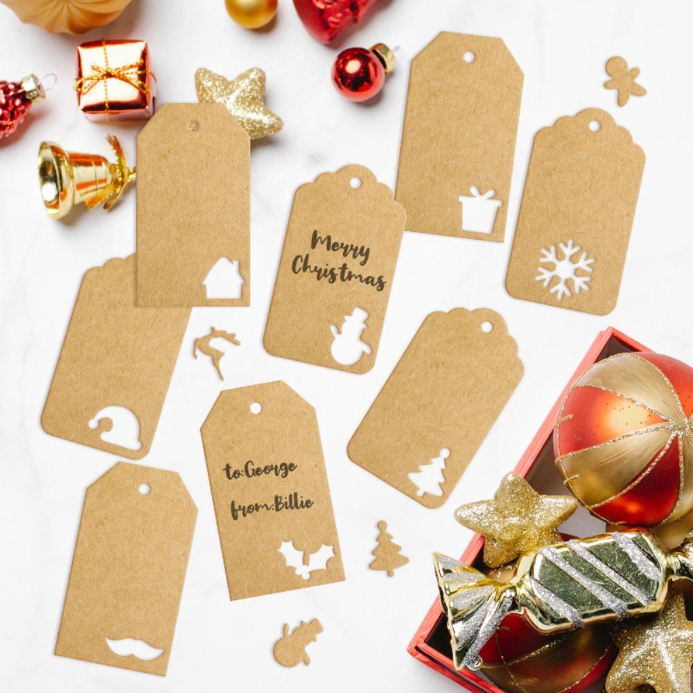 48/96/144pcs Santa Claus Gifts Labels Christmas Tree Shape Kraft Paper Tags Hanging Label New Year