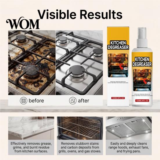 Grease Remover Spray BBQ Grill Cleaner, Quick And Easy Deep Cleaning Surface Cleaner Detergent, Kitchen Degreaser for Stainless Steel Enamel Surfaces