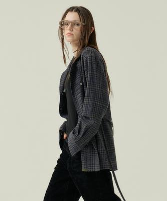 VOYONN Lightweight 100% Wool Check Outerwear Navy 0155