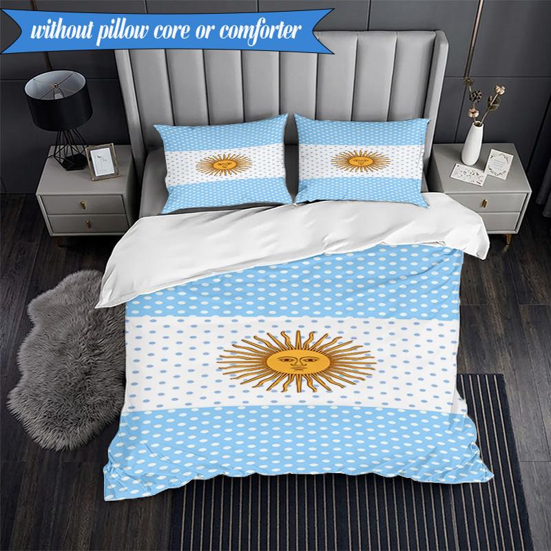 3PCS Argentina Flag Design Bedding Set 2D Printing (Includes 1 Duvet Cover + 2 Pillowcases Coreless), Bedroom decor,Fan gift