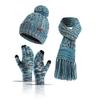 New, Autumn and Winter Knitted Hat, Scarf Set, Outdoor Warmth and Cold Protection, Wool Hat, Scarf and Gloves.