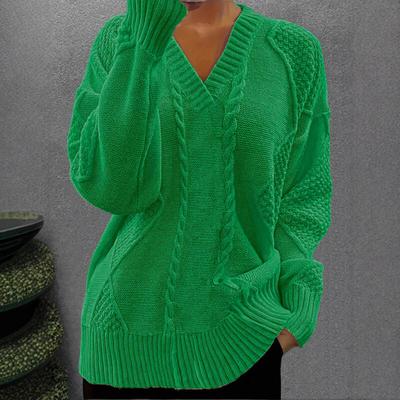 Женский трикотажный кардиган с V-образным вырезом, жаккардовая трикотажная куртка с длинными рукавами, подходит для осени и зимы - однотонный, размеры от S до XXXL.