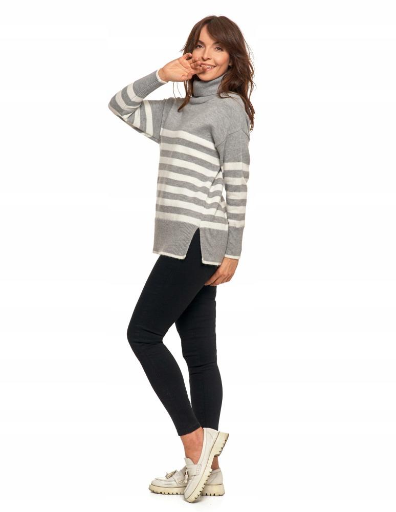 Women's Classic Long Sleeve Striped Turtleneck Sweater MORAJ L Gray
