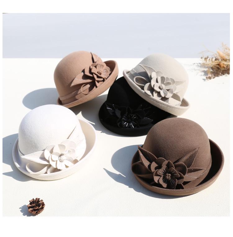 Женская ретро-шляпа-ведро из шерстяного фетра - Элегантные складки по краю для осени/зимы