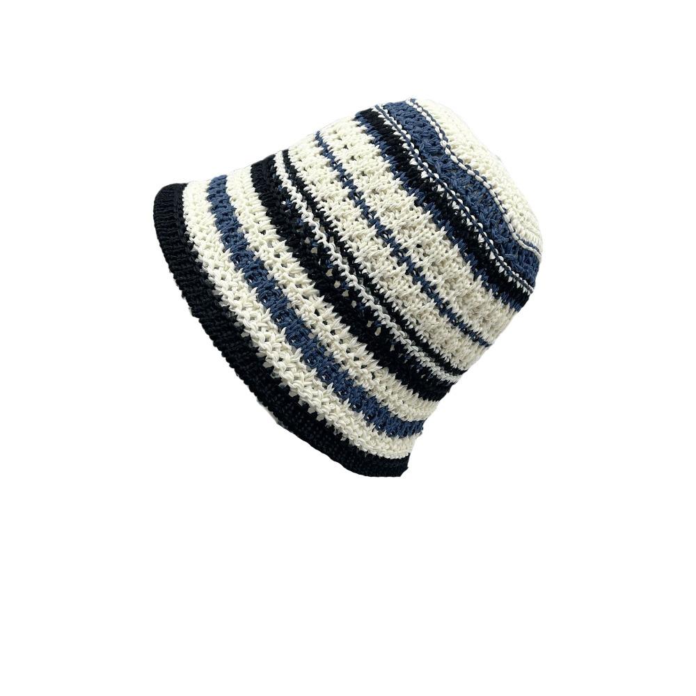 Stripe Knitted Bucket Hat Temperament Sun Protection Cap Fashion Fisherman Hat Women