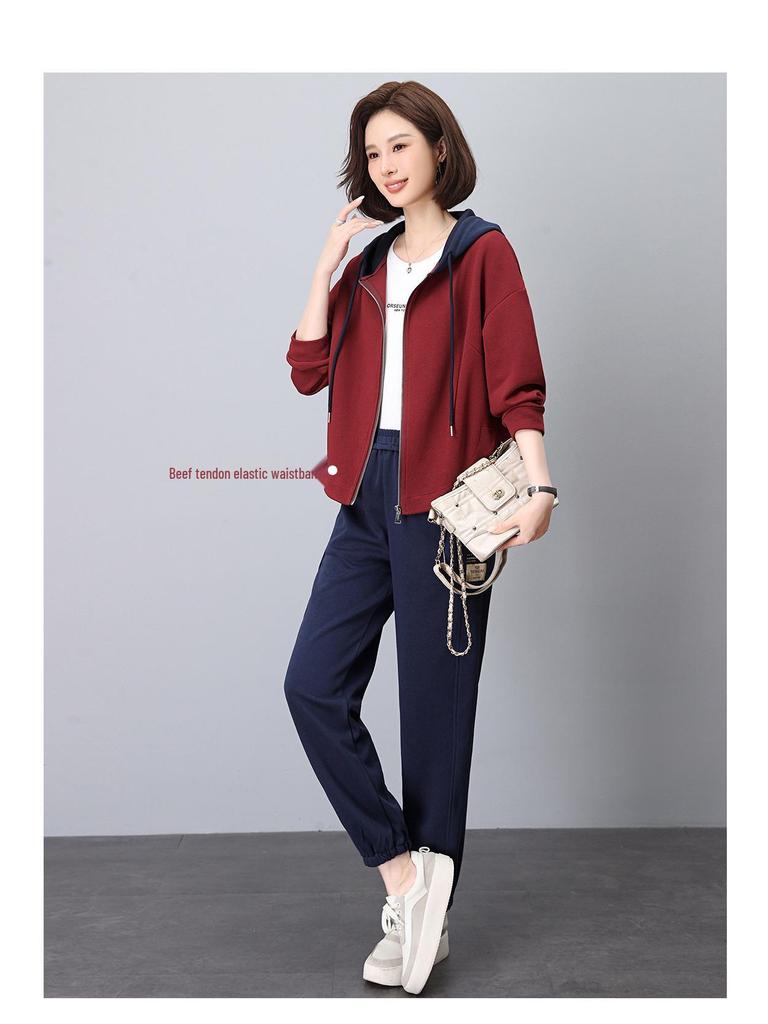 Женский спортивный костюм большого размера - Стильный осенний костюм-двойка для мам среднего возраста