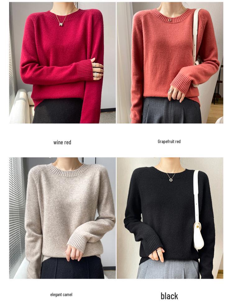 Women's 2024 Autumn/Winter Cashmere Pullover: Round Neck, Raglan Sleeve, Loose Fit, Long Sleeve Sweater.