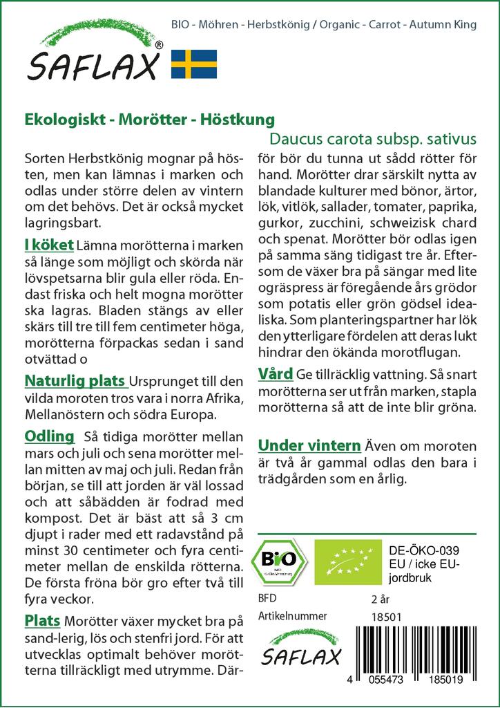 SAFLAX Garden in the Bag - Органический - Морковь - Король Осени - 1000 семян - С субстратом в подходящем мешке-стойке - Daucus carota