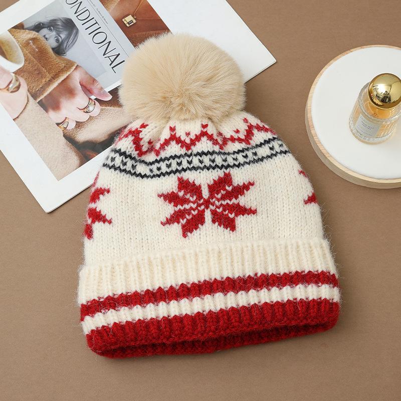 Korean Version of Autumn and Winter Hat for Women's Big Head Knitted Wool Hat Rabbit Fur Plus Velvet Warm Hat High End Sense Bag Head Hat