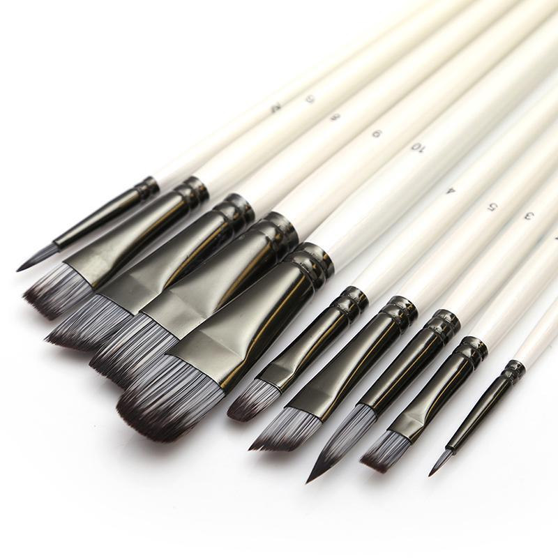 Set Paint For Brushes Art Acrylic Gouache Oil Watercolor Artist Canvas Synthetic Nylon Tips 10 Pack