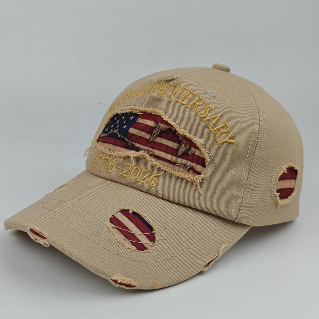 Anniversary USA Flag Distressed Baseball Cap, Vintage Washed Ripped Patriotic Dad Hat for Men Women, Retro American Flag Trucker Hat for 4th of July