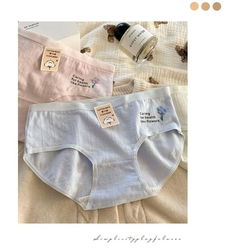 Fresh and Minimalist Flower Letter Jacquard Panties Mid Waist Student Triangle Women’s Panties