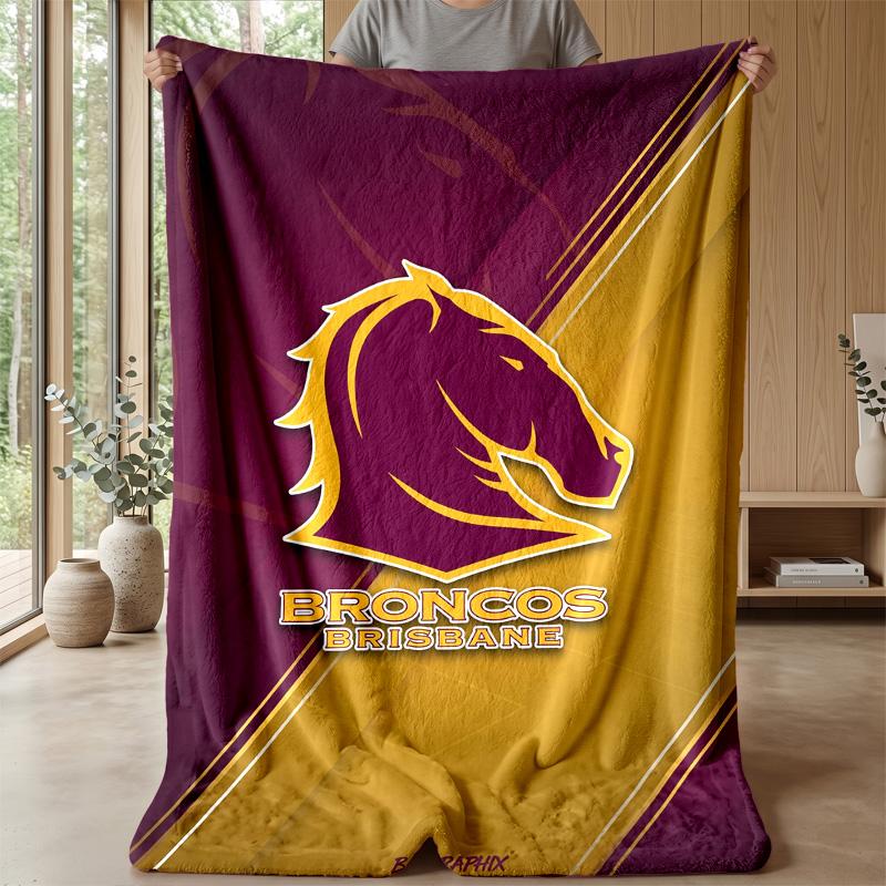 Brisbane Broncos Flannel Fleece Blanket Cozy Warm Throw Blanket For Couch Bed Travel All Season Use