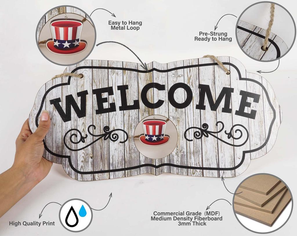 Inkdotpot Welcome Sign Front Door Decorations Hanging Rustic Wood Seasonal Holiday Ornaments Housewarming GiftWall Hanging 17.5" Inches